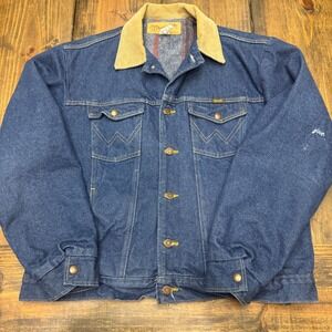 Wrangler Mens Vintage Denim trucker Jacket Blanket Lined Corduroy Collar 44‎ reg